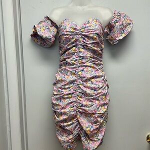 SNDYS. Women’s Floral Ruched Sweetheart Dress Size Large